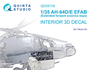 Quinta Studio QD35118 AH-64D Extended forward avionics bays 3D-Printed &amp;amp; coloured Interior on decal paper (Takom) 1/35