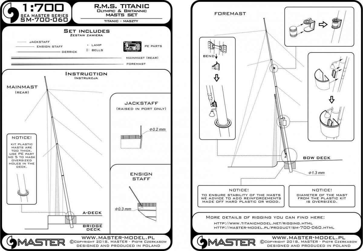 Master SM-700-060 R.M.S. Titanic (Olympic, Britannic) – zestaw masztów 1/700 – immagine 3