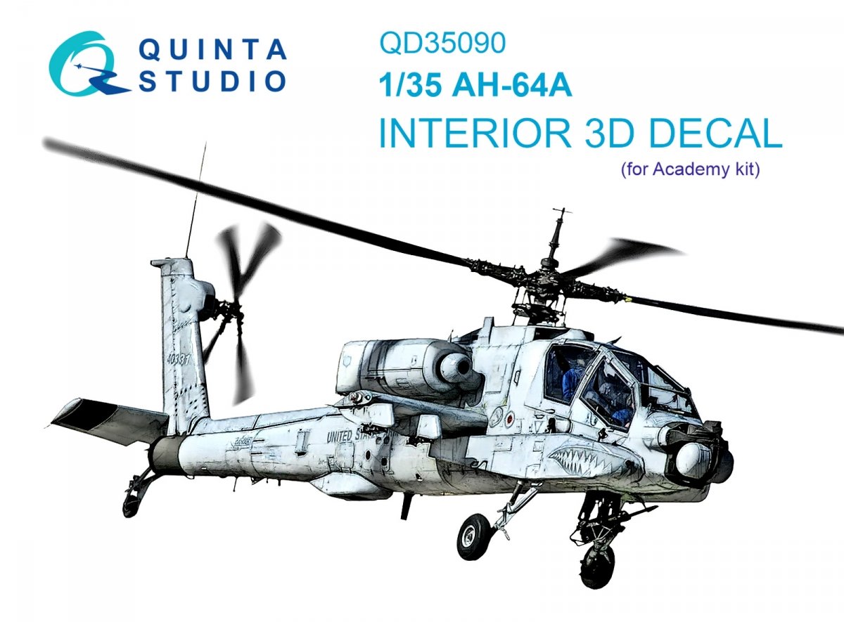 Intérieur imprimé en 3D et coloré sur papier décalcomanie Quinta Studio QD35090 AH-64A (Academy) 1/35