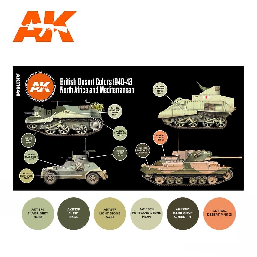 AK Interactive AK11646 3G BRITISH DESERT COLORS NORTH AFRICA AND MEDITERRANEAN 1940-1943 6x17ml – zdjęcie 2