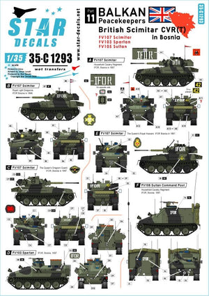 Star Decals 35-C1293 Scimitar britannique CVR(T) en Bosnie. Marquages ​​IFOR. FV107 Scimitar, FV103 Spartan et FV105 Sultan 1/35