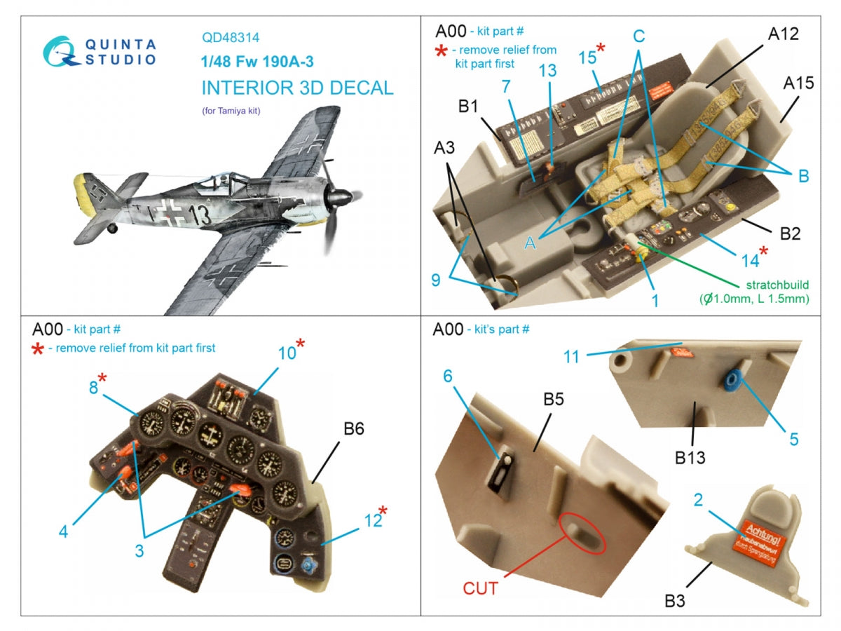 Quinta Studio QD48314 Fw 190A-3 3D-Printed &amp;amp; coloured Interior on decal paper (Tamiya) 1/48 – imagen 2
