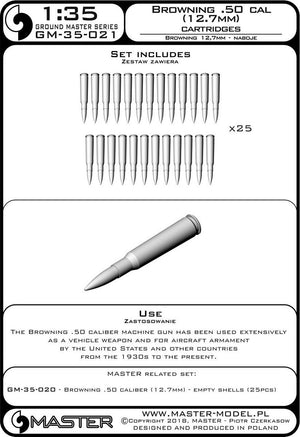 Master GM-35-021 Browning .50 caliber (12.7mm) - naboje (25 szt.) 1/35 – immagine 3
