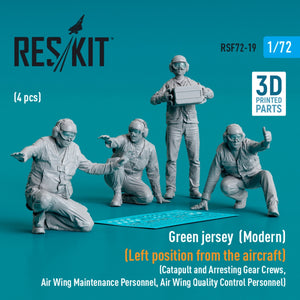 RESKIT RSF72-0019 Green jersey (Modern) (Left position from the aircraft) (Catapult and Arresting Gear Crews, Air Wing Maintenance Personnel, Air Wing Quality Control Personnel) (4 pcs) (3D Printed) 1/72