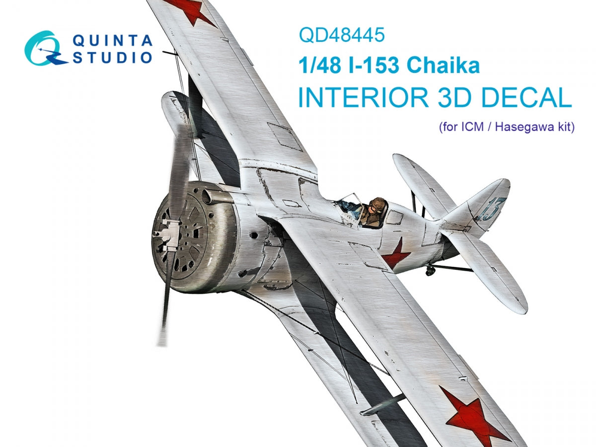 Quinta Studio QD48445 I-153 3D-Printed coloured Interior on decal paper (ICM/Hasegawa) 1/48