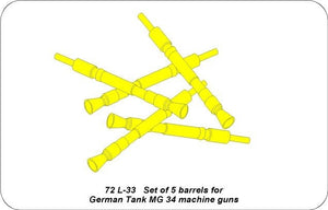 Aber 72L-33 Zestaw 5 luf do niemieckich czołgowych karabinów maszynowych MG 34 / Set of 5 Barrels for German Tank MG 34 machine guns 1/72 – zdjęcie 3
