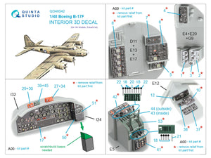 Intérieur imprimé en 3D et coloré sur papier décalcomanie pour Boeing B-17F (modèles HK, Eduard) de Quinta Studio QDS-48542 (petite version) à l&amp;#39;échelle 1/48 – image 3