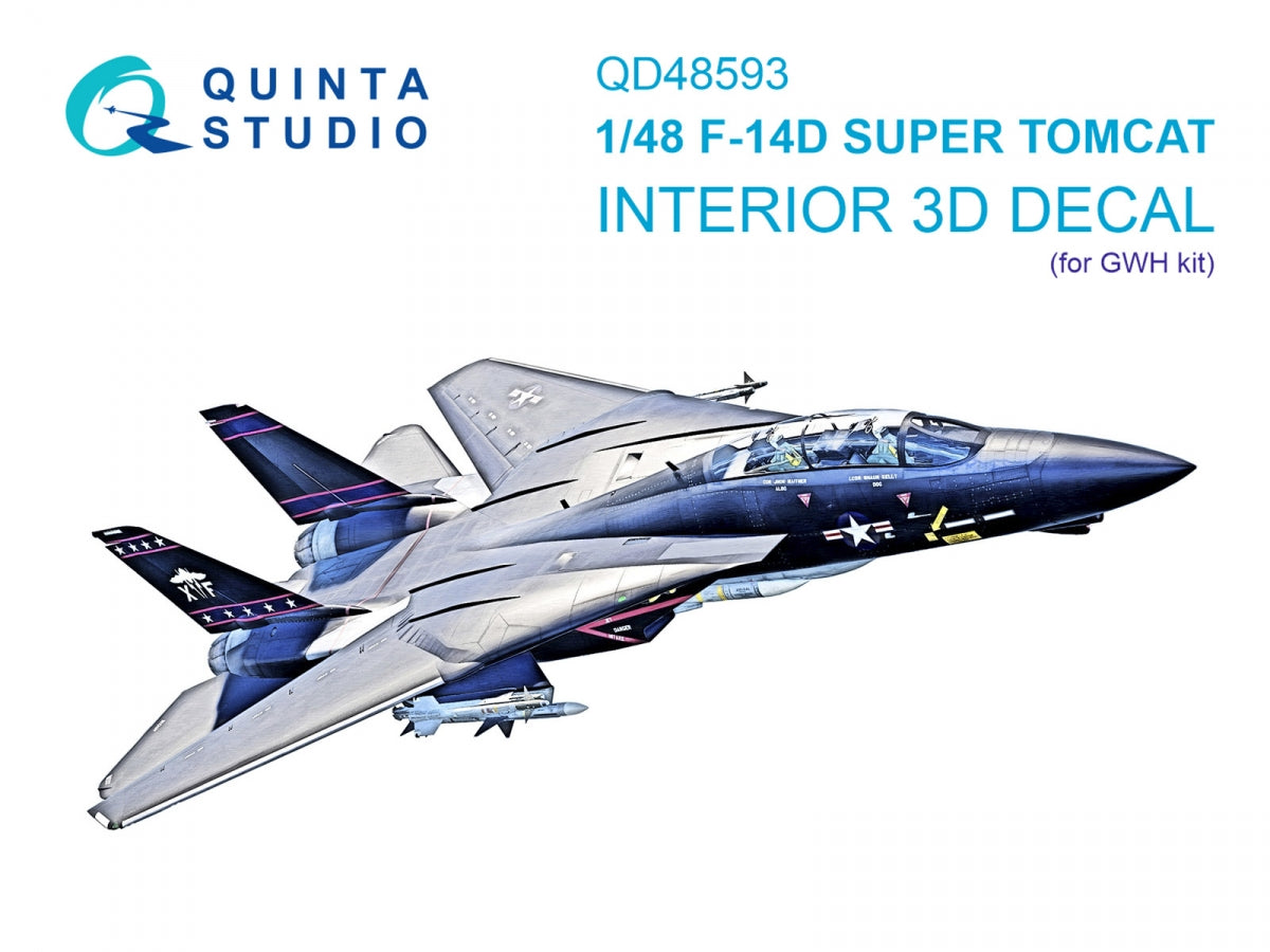 Quinta Studio QD48593 F-14D Super Tomcat 3D-Printed &amp;amp; coloured Interior on decal paper (GWH) 1/48