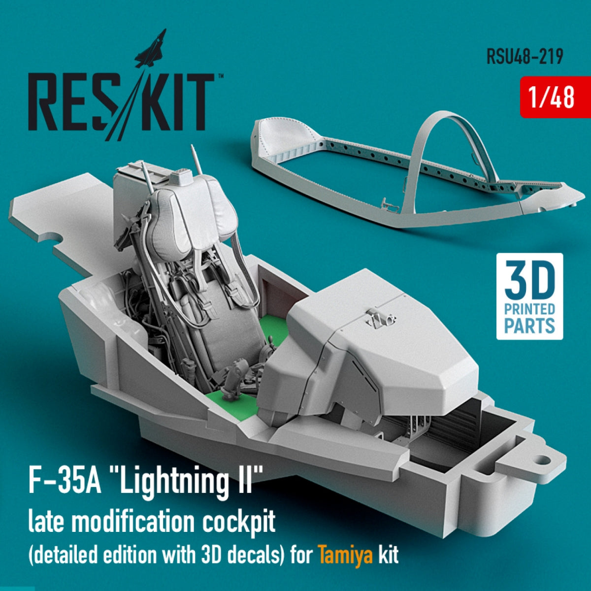 RESKIT RSU48-0219 F-35A &amp;quot;LIGHTNING II&amp;quot; COCKPIT (DETAILED EDITION WITH 3D DECALS) FOR TAMIYA KIT (3D PRINTED) 1/48