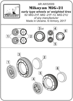 Armory Models AW32009 Mikoyan MiG-21 Fishbed wheels w/ weighted tires, early 1/32 – immagine 7