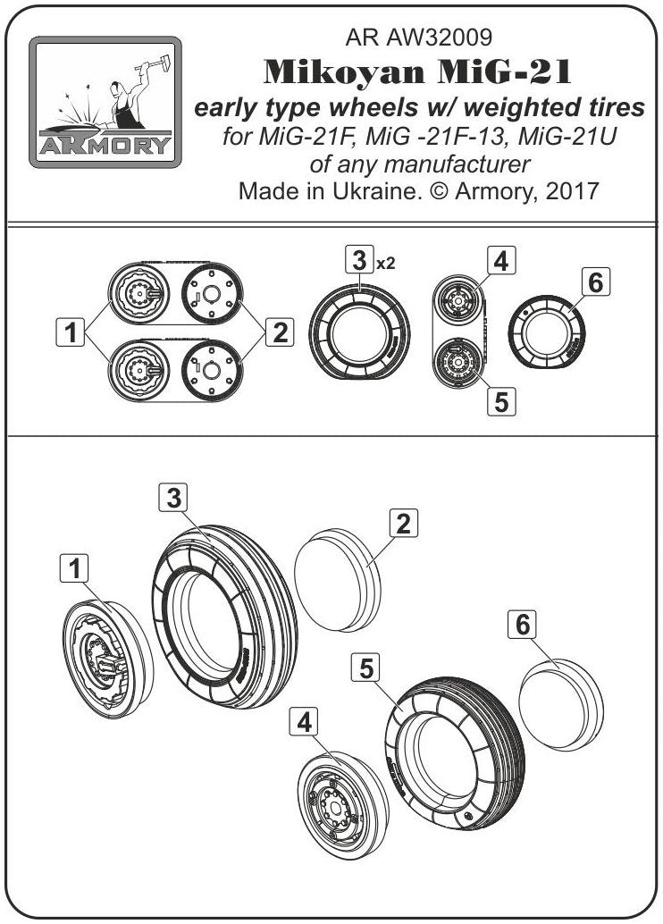 Armory Models AW32009 Mikoyan MiG-21 Fishbed wheels w/ weighted tires, early 1/32 – immagine 7