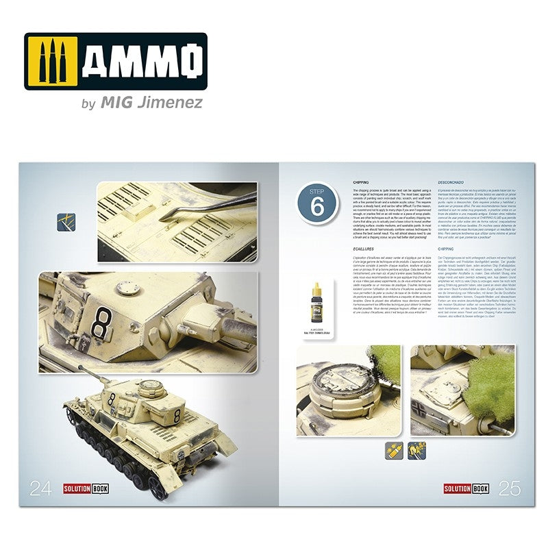 AMMO of Mig Jimenez 6602 SOLUTION BOOK 19 - How to Paint WWII German D.A.K .Vehicles (English, Castellano, Francais, Deutsch) – immagine 4
