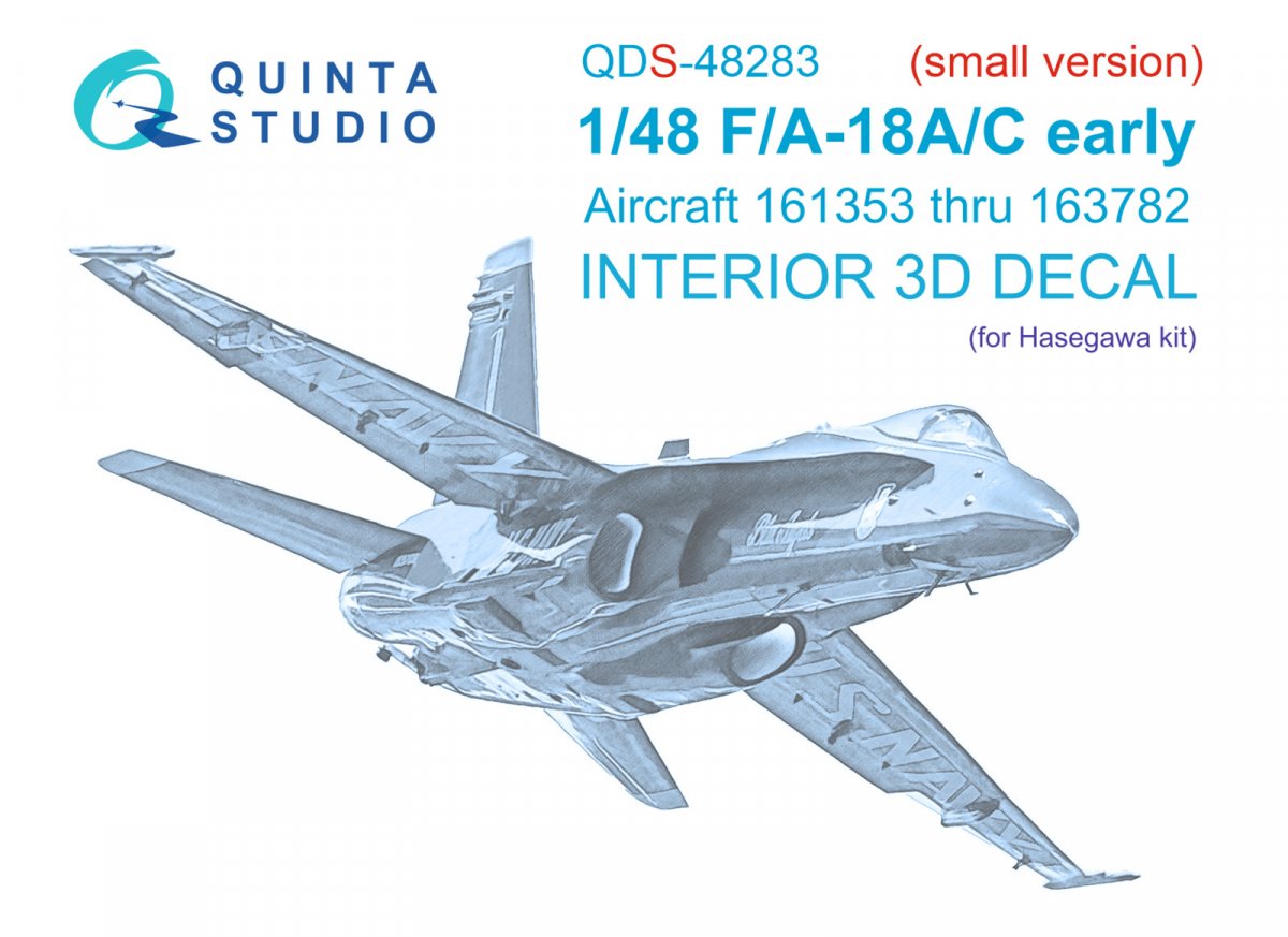 Quinta Studio QDS-48283 F/A-18A / C early 3D-Printed &amp;amp; coloured Interior on decal paper (Hasegawa) (Small version) 1/48