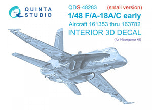 Quinta Studio QDS-48283 F/A-18A / C early 3D-Printed &amp;amp; coloured Interior on decal paper (Hasegawa) (Small version) 1/48