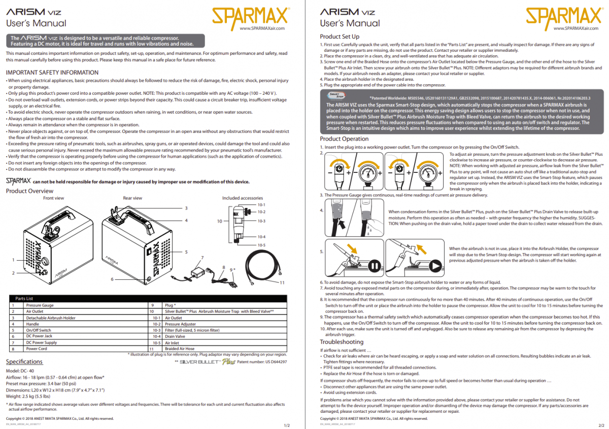 Sparmax DC40 VIZ - Mini Air Compressor With Silver Bullet Plus And 2m Hose – Bild 2