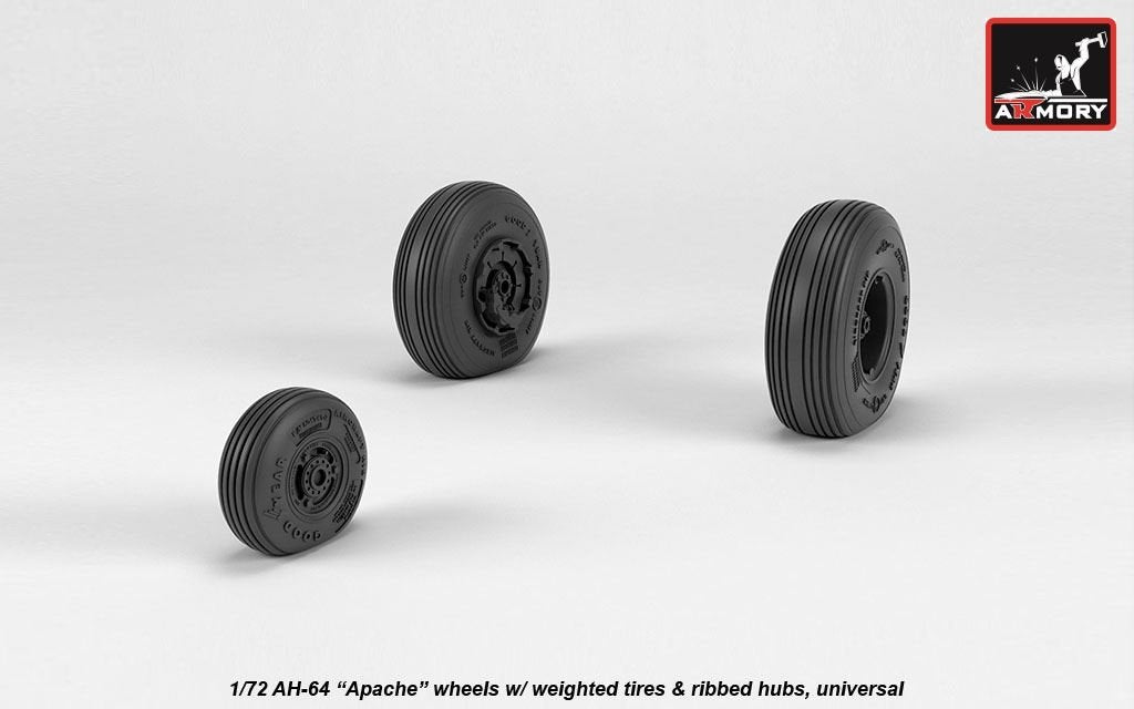 Armory Models AW72336 AH-64 Apache wheels w/ weighted tires, ribbed hubs 1/72 – immagine 2