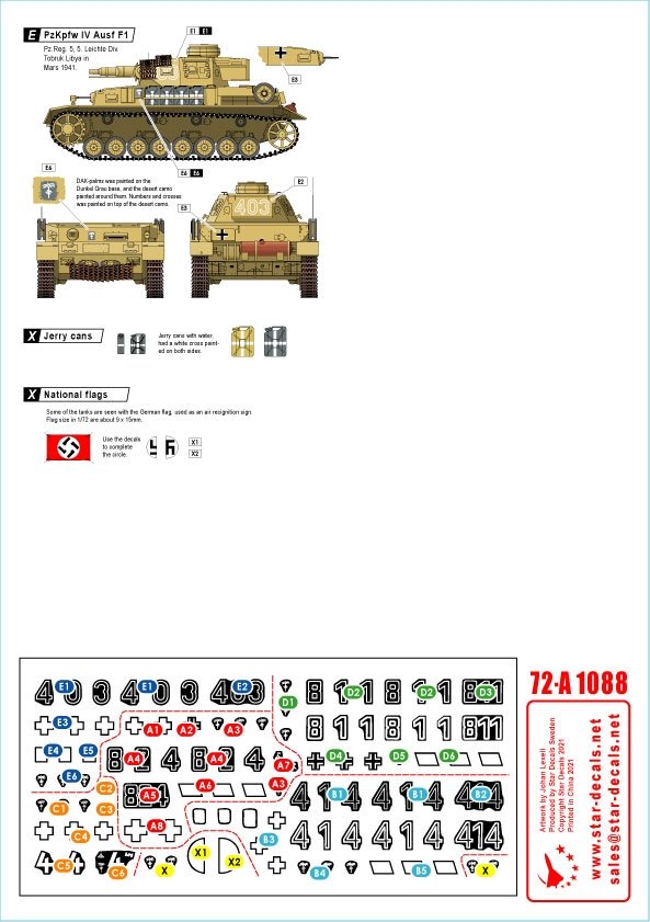 Star Decals 72-A1088 Panzer in the Desert # 5. PzKpfw IV Ausf D, D/E Hybrid, E and F1, in North Africa 1/72 – zdjęcie 2