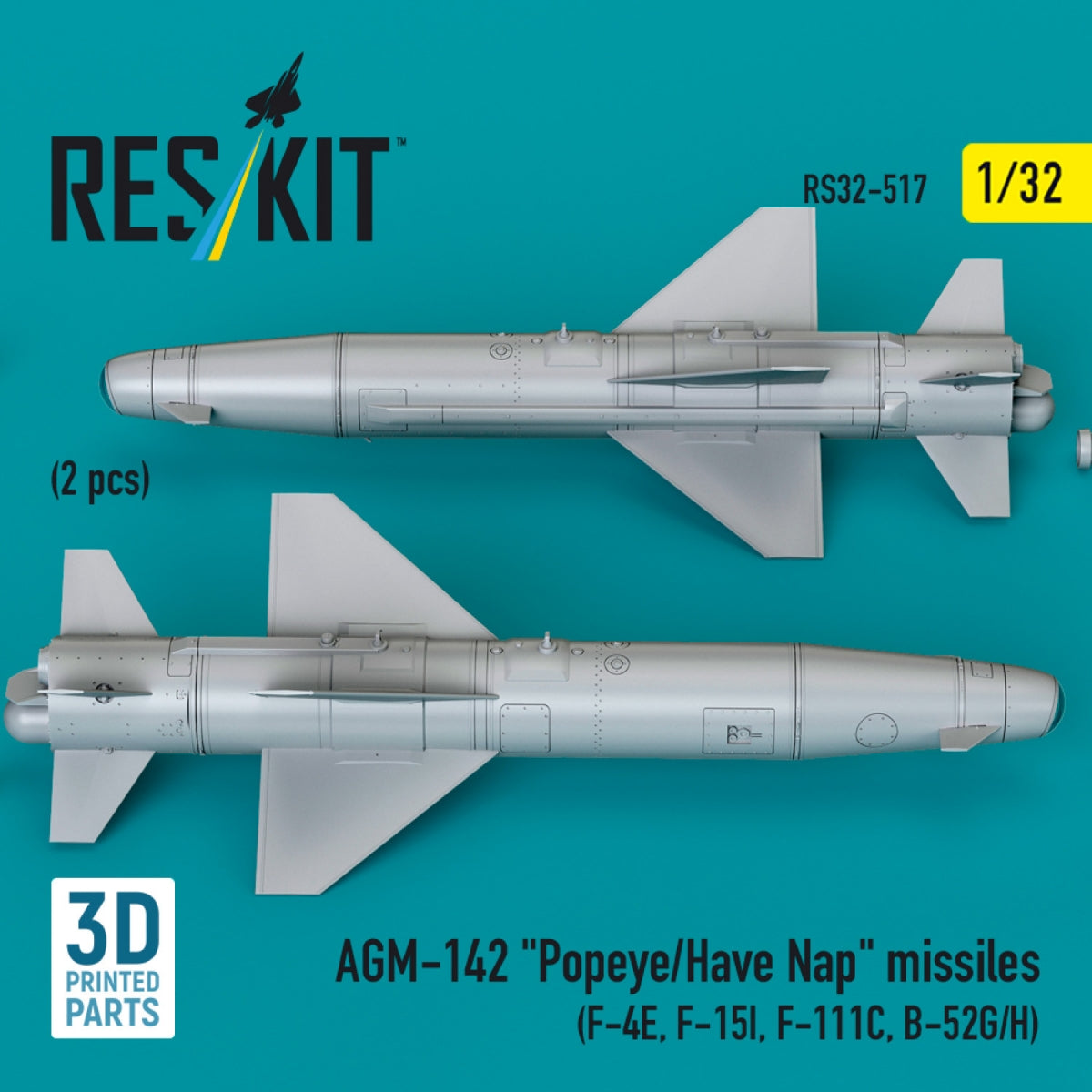 RESKIT RS32-0517 AGM-142 &amp;quot;Popeye/Have Nap&amp;quot; missiles (2 pcs) (3D Printed) 1/32 – immagine 3