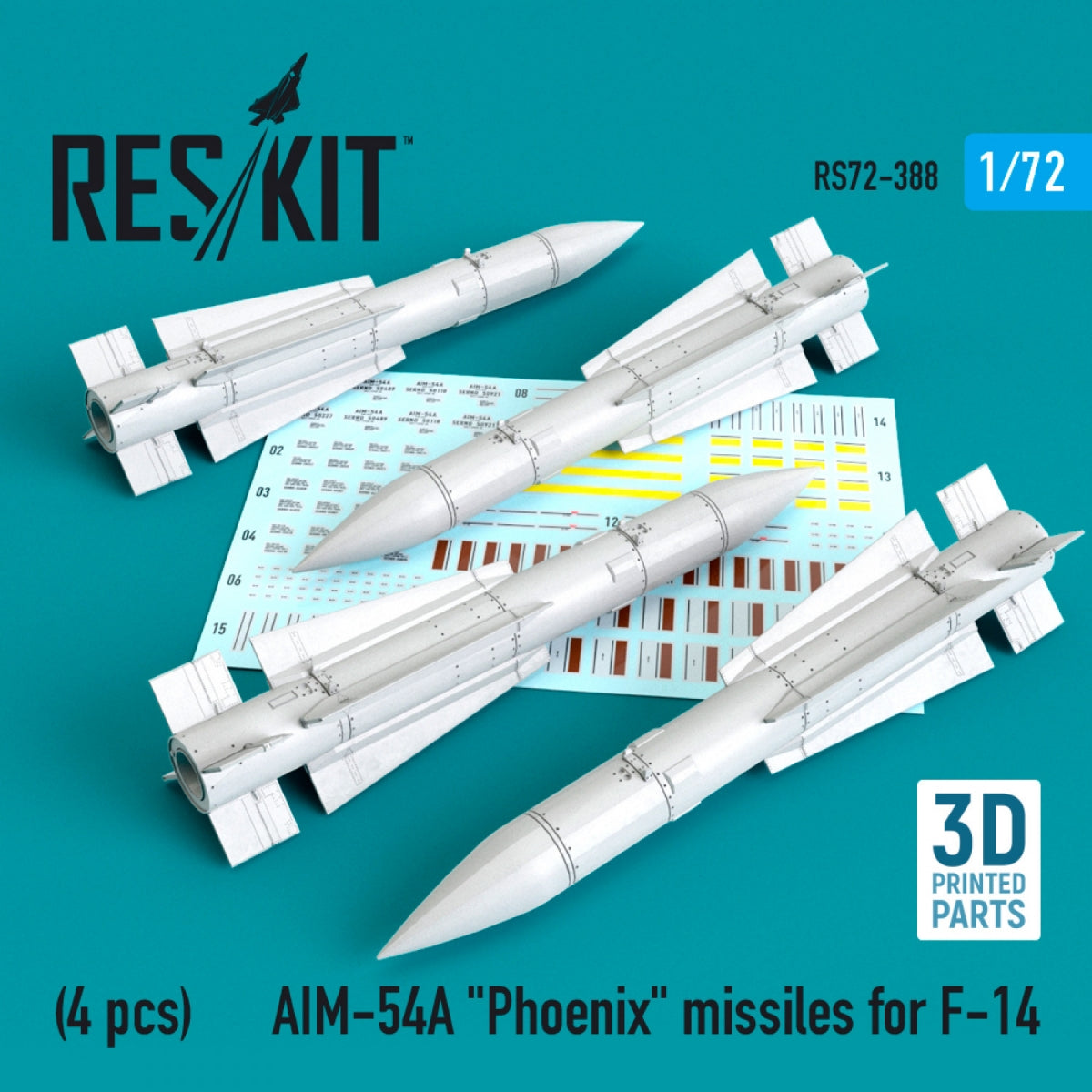 RESKIT RS72-0388 MISSILES AIM-54A « PHOENIX » POUR F-14 (4 PIÈCES) 1/72