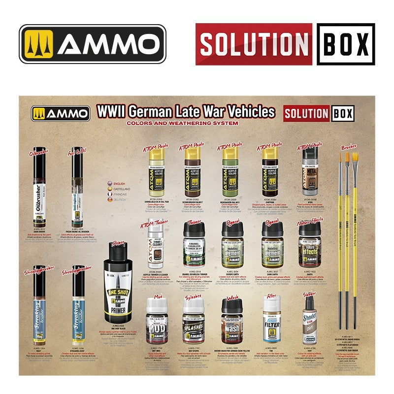 AMMO of Mig Jimenez 7729 SOLUTION BOX 23 – WWII German Late War Vehicles. Colors and Weathering System – Bild 3