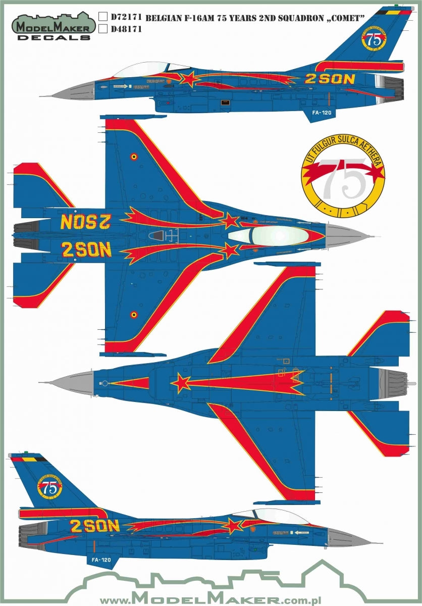 ModelMaker Decals D48171 Belgian F-16AM 75 Years 2ND Squadron "Comet" 1/48