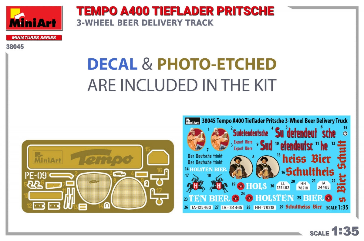 MiniArt 38045 TEMPO A400 TIEFLADER PRITSCHE 3-WHEEL BEER DELIVERY TRUCK 1/35 – immagine 2