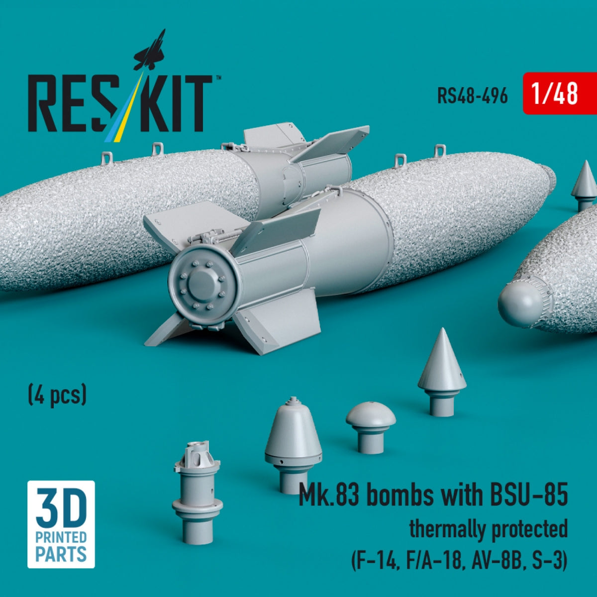 RESKIT RS48-0496 Mk.83 bombs with BSU-85 thermally protected (4 pcs) (3D printed) 1/48 – immagine 2