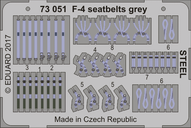 Ceintures de sécurité Eduard 73051 F-4, acier gris, échelle 1/72