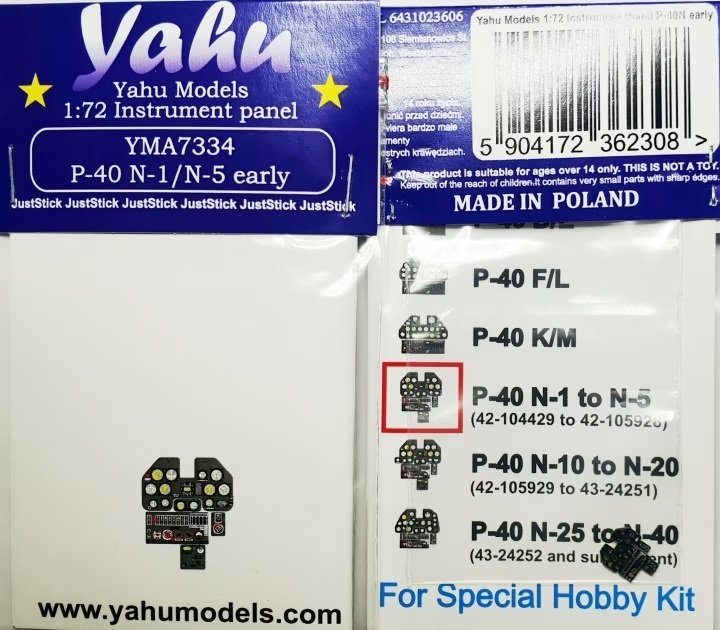Yahu YMA7334 P-40 N-1/N-5 early Special Hobby 1/72