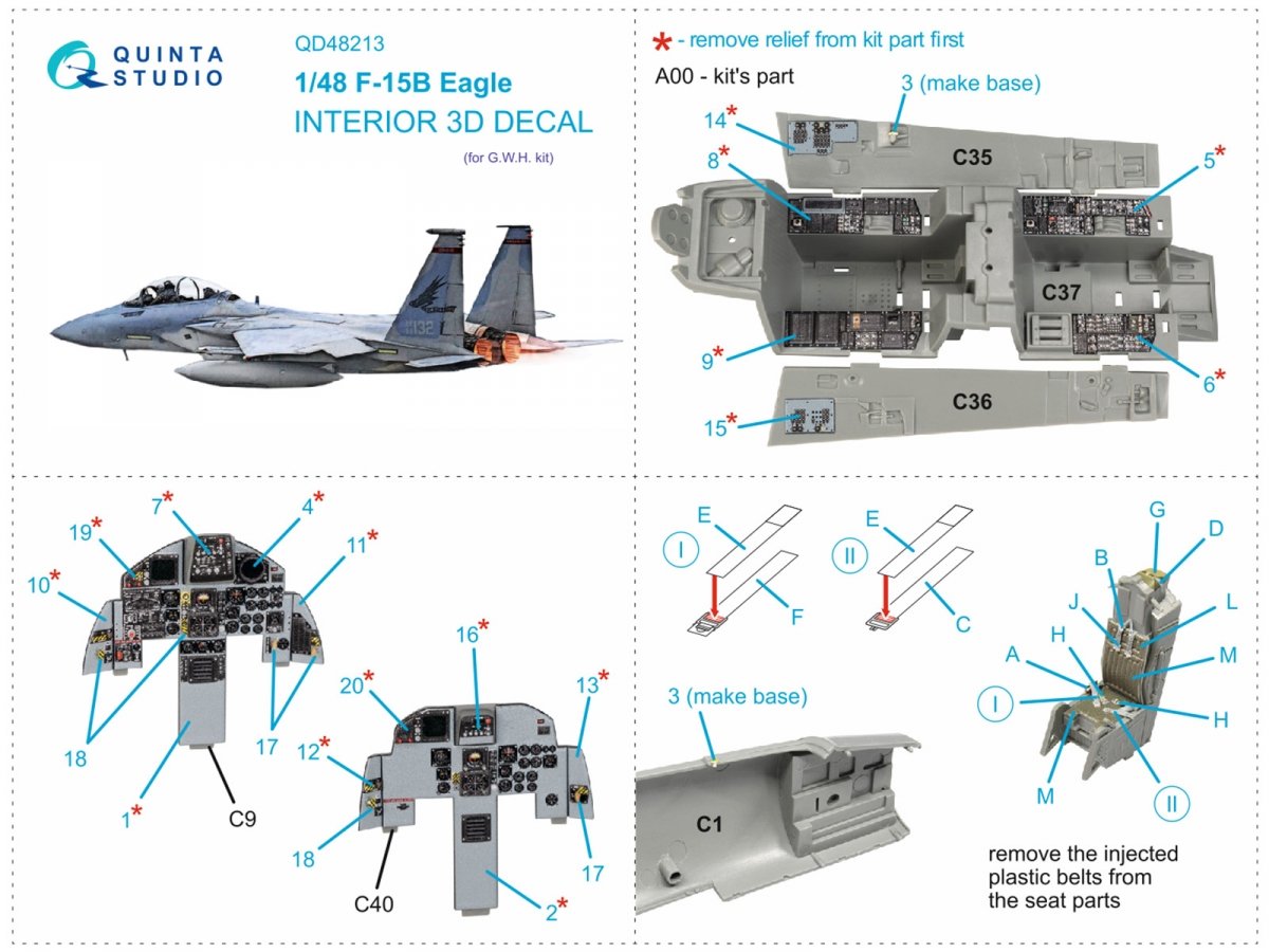Quinta Studio QD48213 F-15B 3D-Printed &amp;amp; coloured Interior on decal paper (GWH) 1/48 – Bild 14