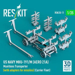 RESKIT RSK35-0011 US NAVY MHU-191/M (AERO 21A) Munitions Transporter (with adapters for missiles) (Carrier Fleet) (3D Printed model kit) 1/35 – immagine 3