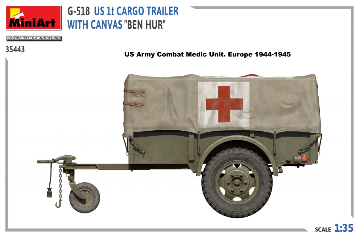 MiniArt 35443 G-518 US 1t CARGO TRAILER WITH CANVAS BEN HUR 1/35 – immagine 4