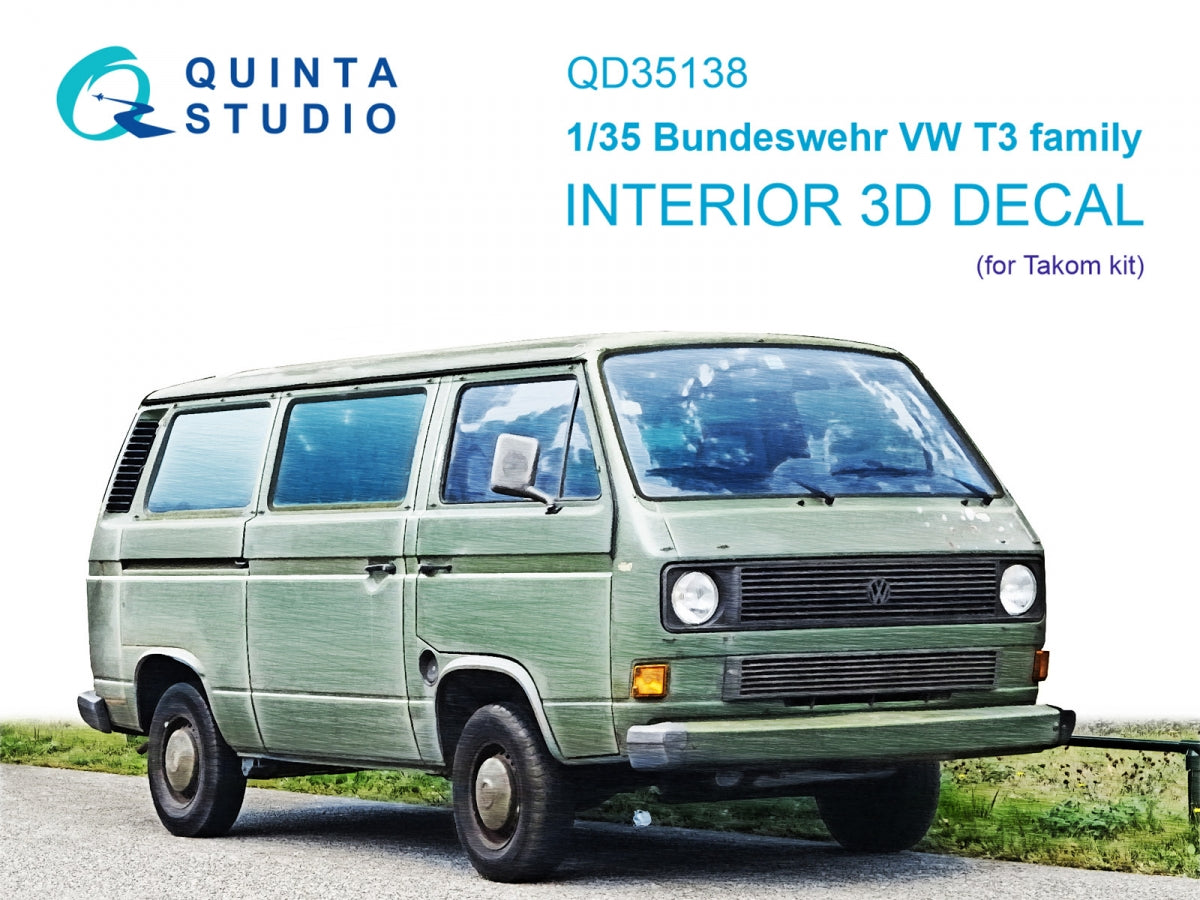 Quinta Studio QD35138 Bundeswehr VW T3 Family 3D-Printed &amp; colored Interior on decal paper (Takom) 1/35