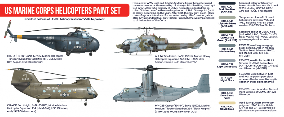 Kit de peinture Hataka HTK-AS14 pour hélicoptères du Corps des Marines des États-Unis (8 x 17 ml) – image 2