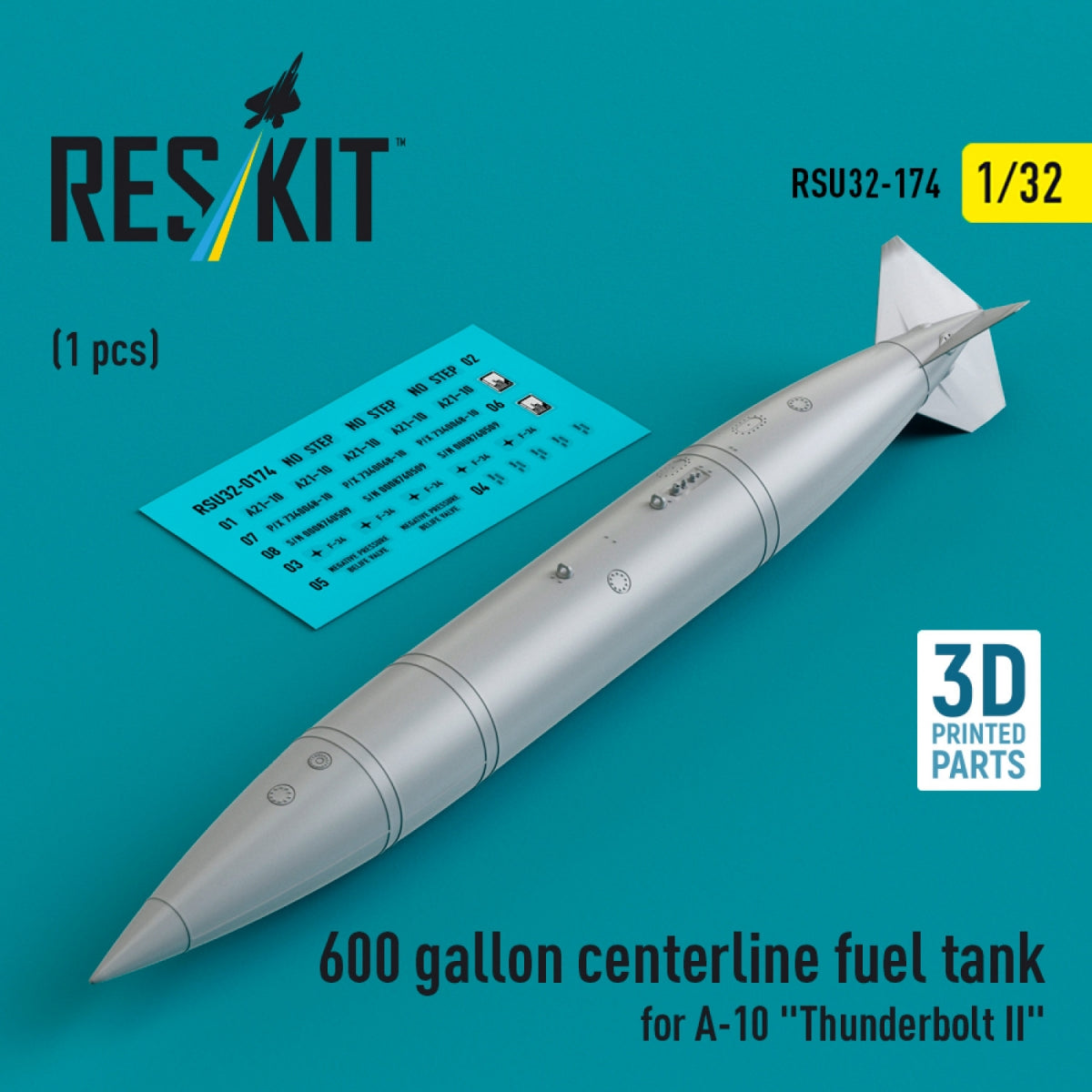 RESKIT RSU32-0174 600 gallon centerline fuel tank for A-10 "Thunderbolt II" (1 pcs) (3D Printed) 1/32