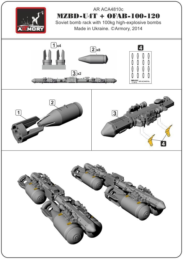 Armory Models ACA4810c MZBD-4UT w/ 4x OFAB-100-120 Soviet high-explosive bombs, resin ordnance set w/ PE parts 1/48 – Bild 4