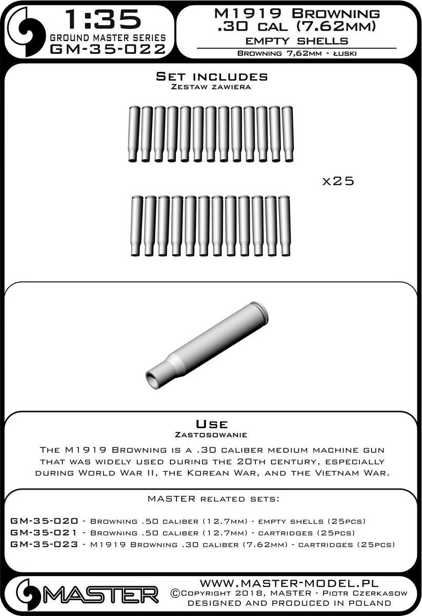 Master GM-35-022 M1919 Browning .30 caliber (7,62mm) - łuski (25sztuk) 1/35 – Bild 4