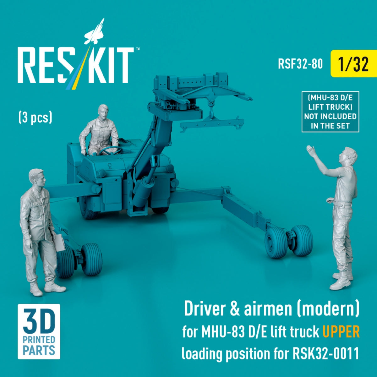 RESKIT RSF32-0080 Driver &amp;amp; airmen (modern) (3 pcs) (MHU-83 D/E lift truck UPPER loading position for RSK32-0011) (3D Printed) 1/32 – Bild 3