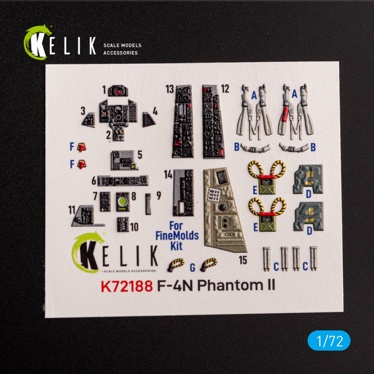 KELIK K72188 F-4N Phantom - interior 3D decals for FineMolds kit 1/72
