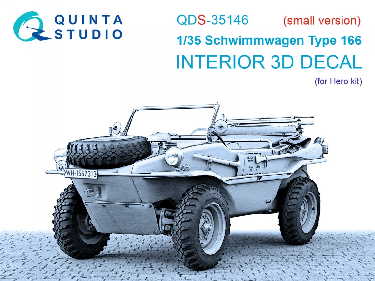 Quinta Studio QDS-35146 Schwimmwagen Type 166 3D-Printed &amp; colored Interior on decal paper (Hero) (Small version) 1/35