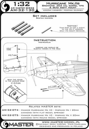 Master AM-32-130 Hawker Hurricane Mk.IIb - końcówki luf Browning .303 oraz podstawa celownika 1/32 – immagine 2
