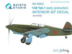 Quinta Studio QD48002 Yak-1 (early production) 3D-Printed &amp;amp; coloured Interior on decal paper (for all kits) 1/48