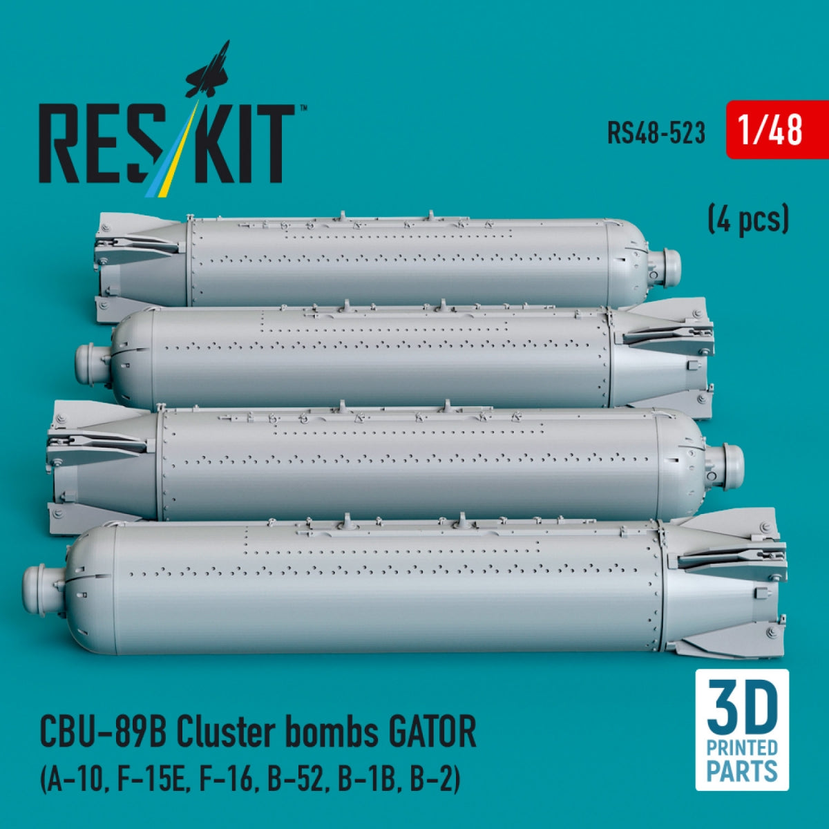 RESKIT RS48-0523 CBU-89B cluster bombs GATOR (4 pcs) (3D Printed) 1/48 – immagine 2