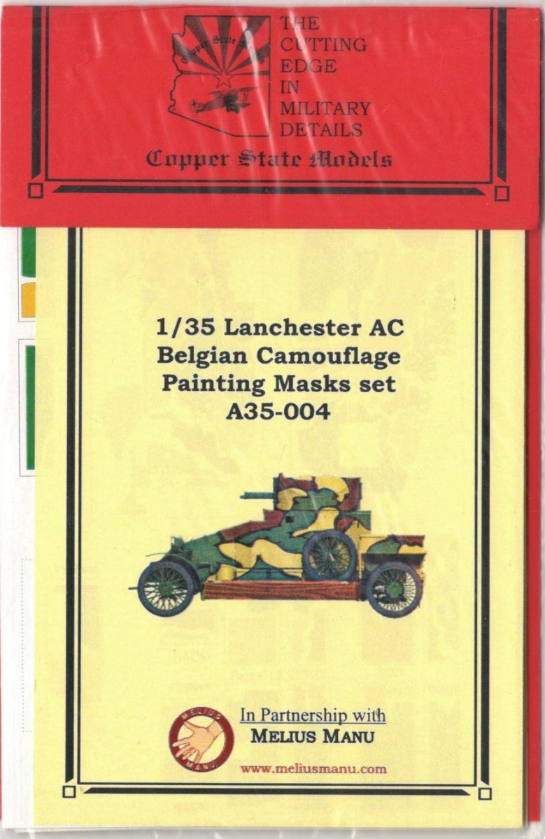 Ensemble de masques de peinture de camouflage belge pour voiture blindée Lanchester (kit CSM) Copper State Models A35-004, échelle 1/35