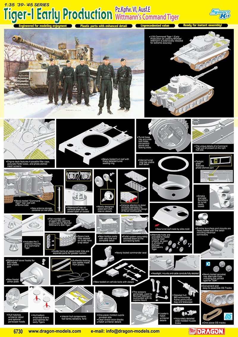 Dragon 6730 Tiger I Early Production Pz.Kpfw.VI,Ausf.E Wittmann Command Tiger / magic track 1/35 – immagine 2