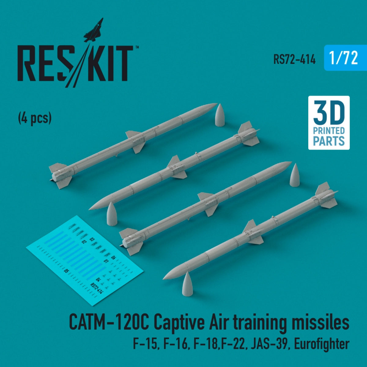 Missiles d&amp;#39;entraînement captifs RESKIT RS72-0414 CATM-120C (4 pièces) (Impression 3D) 1/72