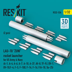 RESKIT RS32-0534 LAU-10 "ZUNI" rocket launcher for US Army &amp; Navy (2 pcs) (A-1, A-4, A-6, A-7, A-10, A-37, AV-8, TF-9J, OV-1, OV-10, F-4, F-5, F-100, F-14, F-16, F/A-18, Su-25) (3D Printed) 1/32