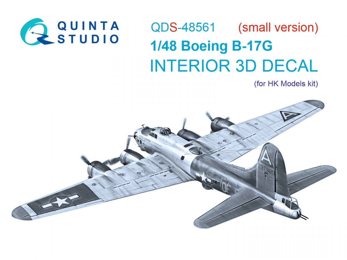 Quinta Studio QDS-48561 Boeing B-17G 3D-Printed &amp;amp; coloured Interior on decal paper (HK models) (small version) 1/48