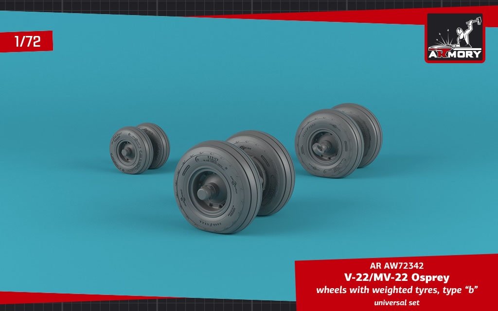 Armory Models AW72342 V-22/MV-22 Osprey wheels w/ weighted tires type “b” 1/72 – zdjęcie 4