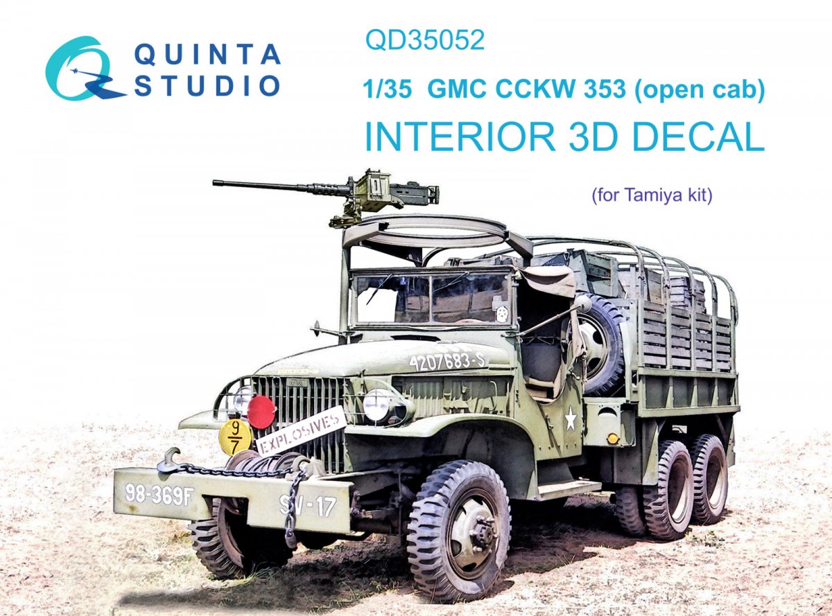 Quinta Studio QD35052 GMC CCKW 353 (open cab) 3D-Printed &amp;amp; coloured Interior on decal paper ( Tamiya ) 1/35